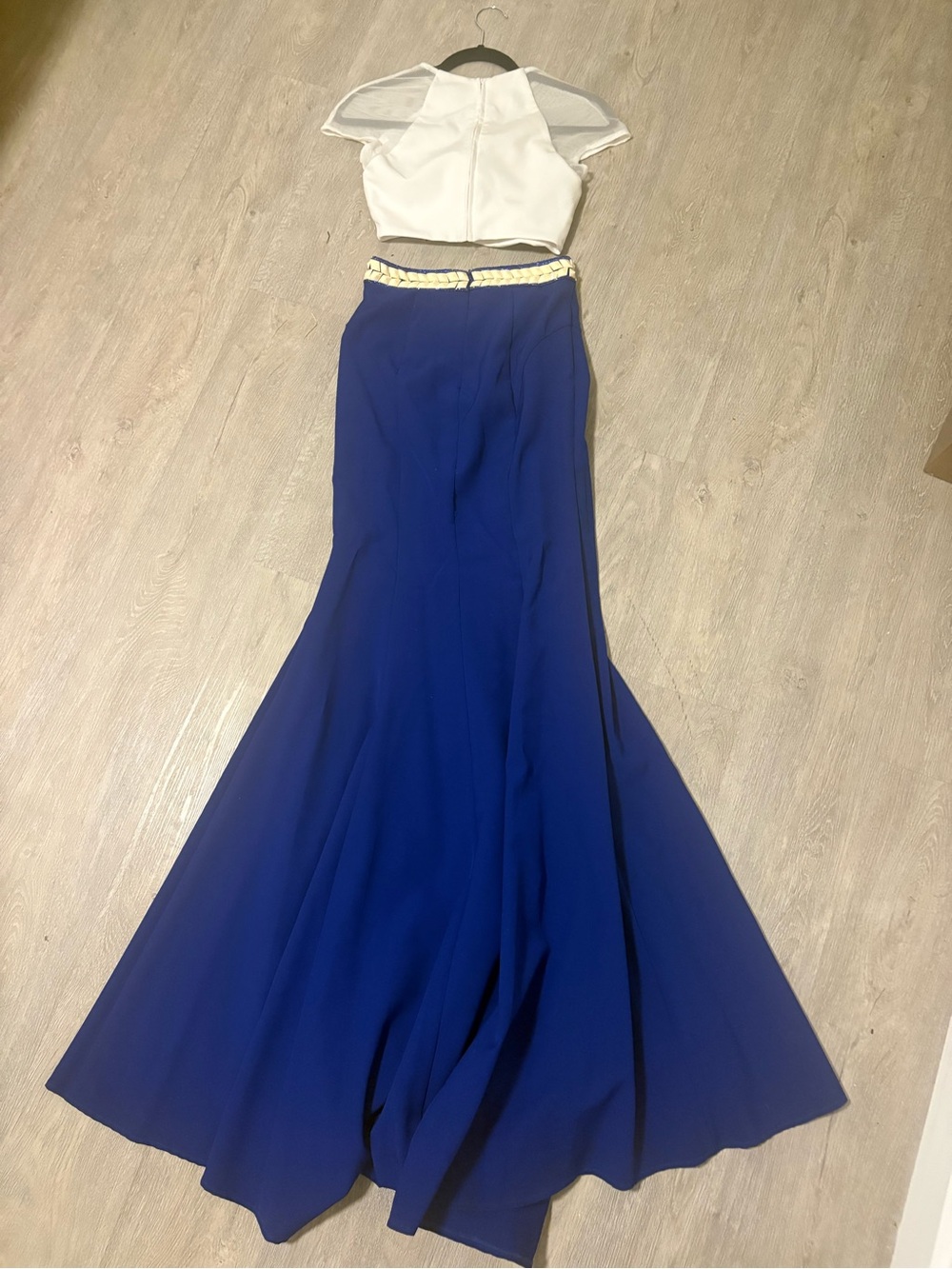 Two-Piece Royal Blue Mermaid Prom Dress with White Bodice